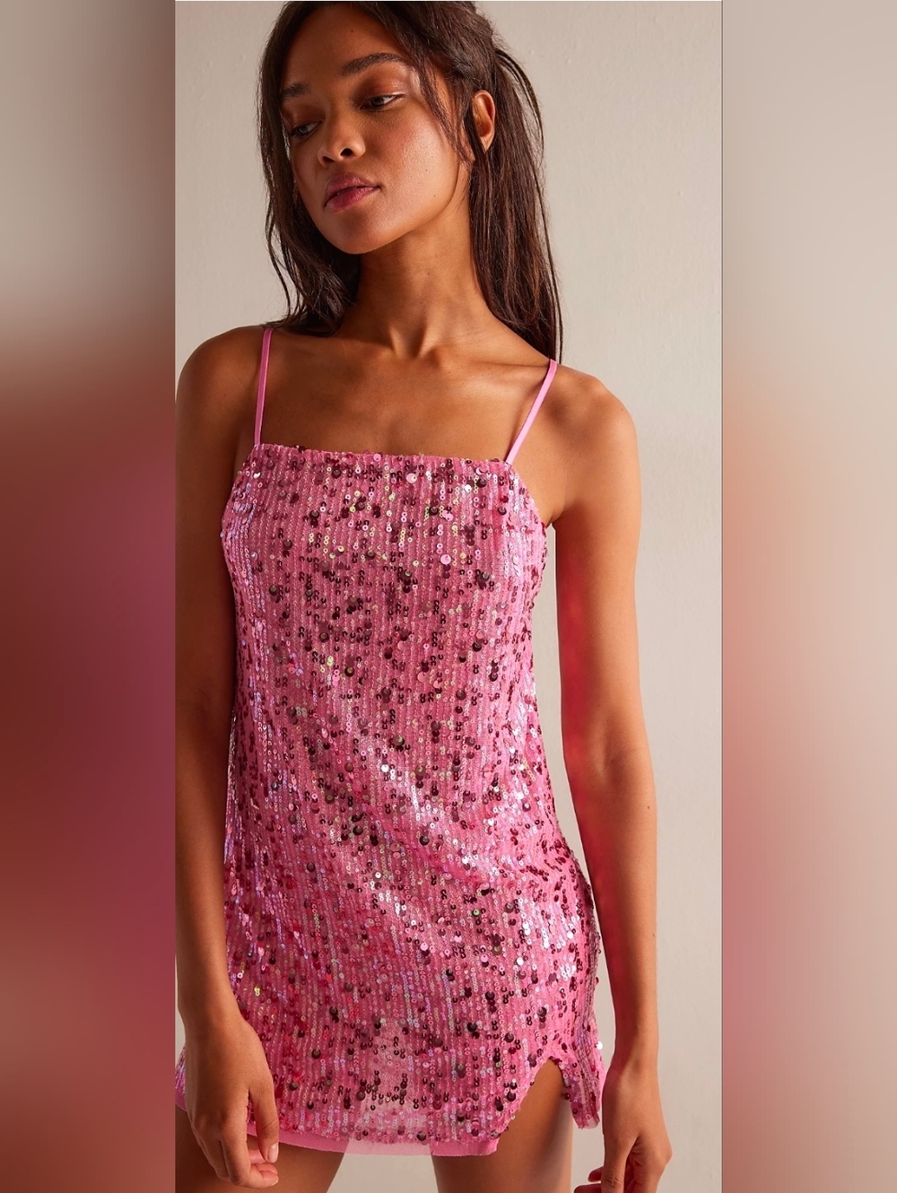 Free People Midnight Kiss Pink Sequin Mini Slip Dress